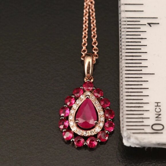 Certified + Warranty / NEW / EFFY Ruby & Diamond Necklace / 14K - Picture 3 of 7
